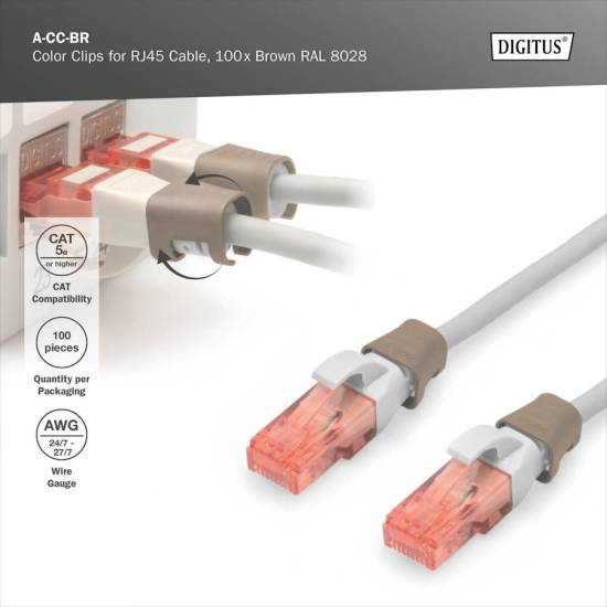 Klips do wtyku RJ45 100szt brązowy Digitus A-CC-BR